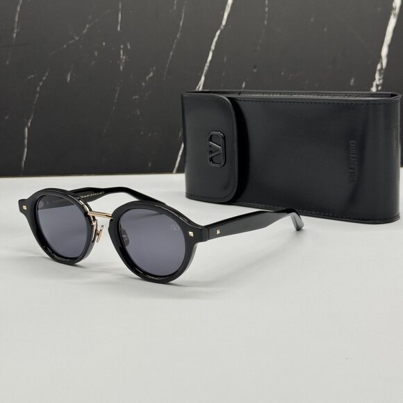 NEW VALENTINO VLS-132A BLACK ROUND SUNGLASSES VALENTINO - Picture 1 of 9